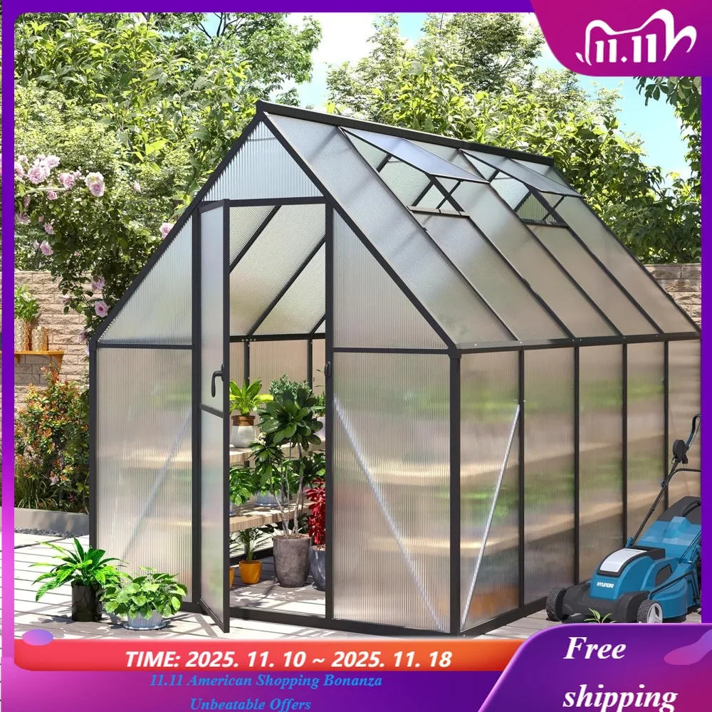 

Теплица 6x10 футов для улицы, теплица из поликарбоната с вентиляционным отверстием на крыше, большой алюминиевый домик для сада