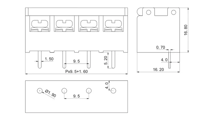 10PCS HB9500 2P 3P 4P 5P 6P 7P 8P 9P 10P With cover  Barrier/Terminal Terminal Connector Pitch 9.5MM