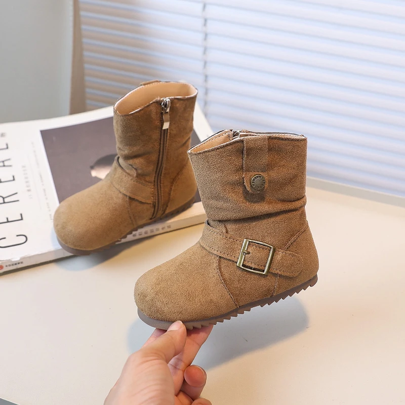 

Toddlers Fashion Ankle Boots Autumn Winter Korean Style Girls Leather Boots Breathable Kids Solid Color Children's Short Boots