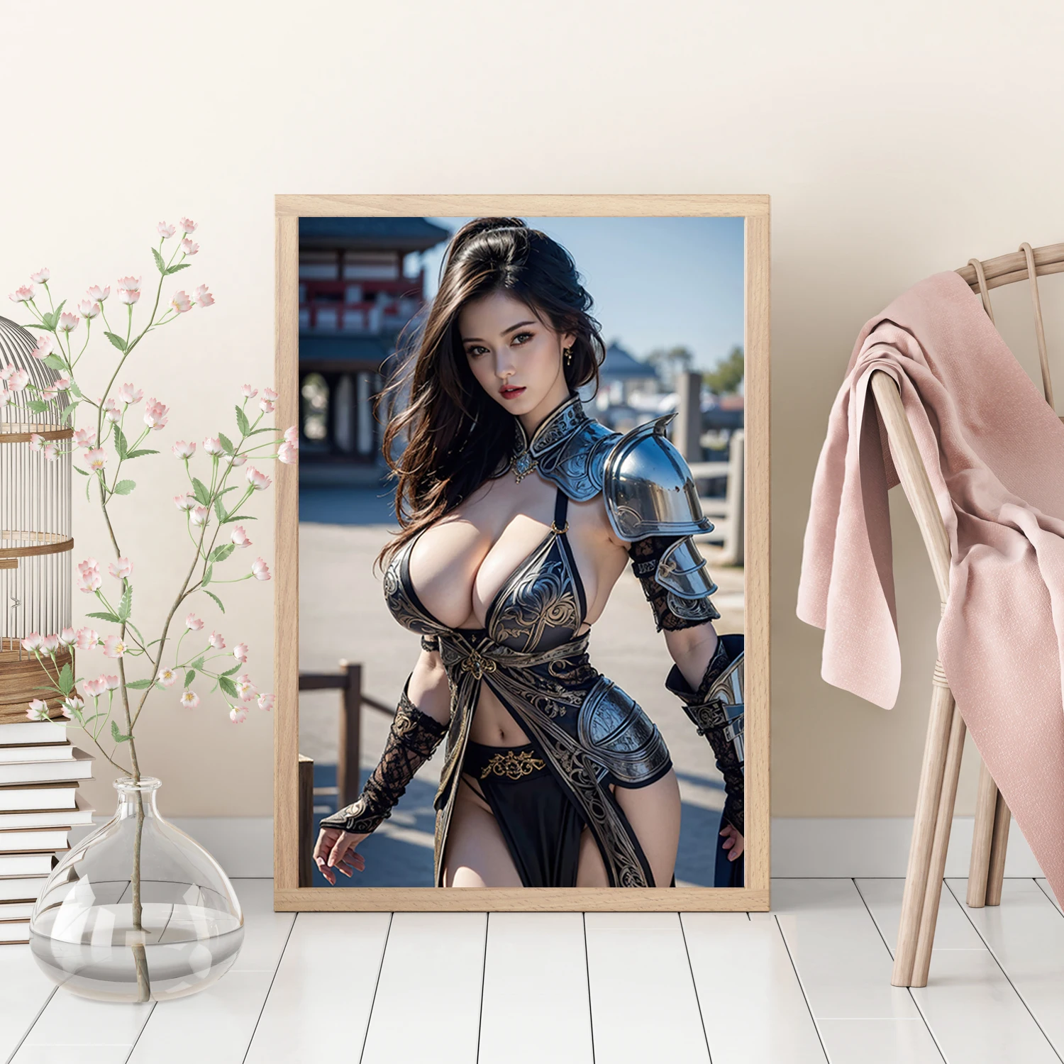 AI painting Chinese style female general Canvas Poster Armor queen HD large wall art decorative painting Home Decor Painting