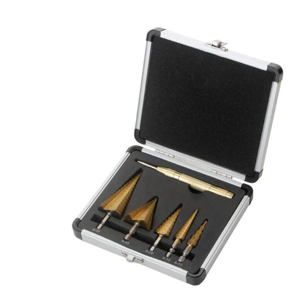 Step Drill Bit Set, HSS Drill Bits, Shaped Split Tip, W/Aluminum Case, Step Bits For Metal 5PCS
