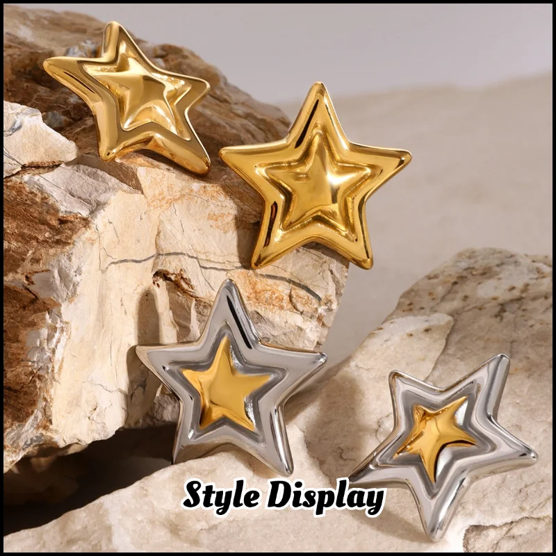 Stainless Steel Star Earrings Plated 18k Gold Color Non Tarnish Waterproof Trendy Fashion Jewelry Earrings For Women Gift