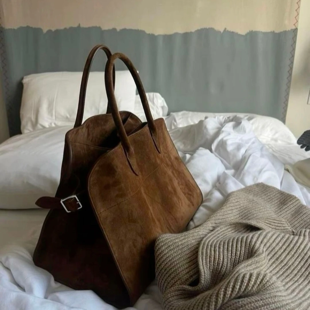 

M15 Inch Large Capacity ToteBag Top Cowhide Suede Leather Work Women‘s Bag Fashion Casual Commuter ShoulderBag