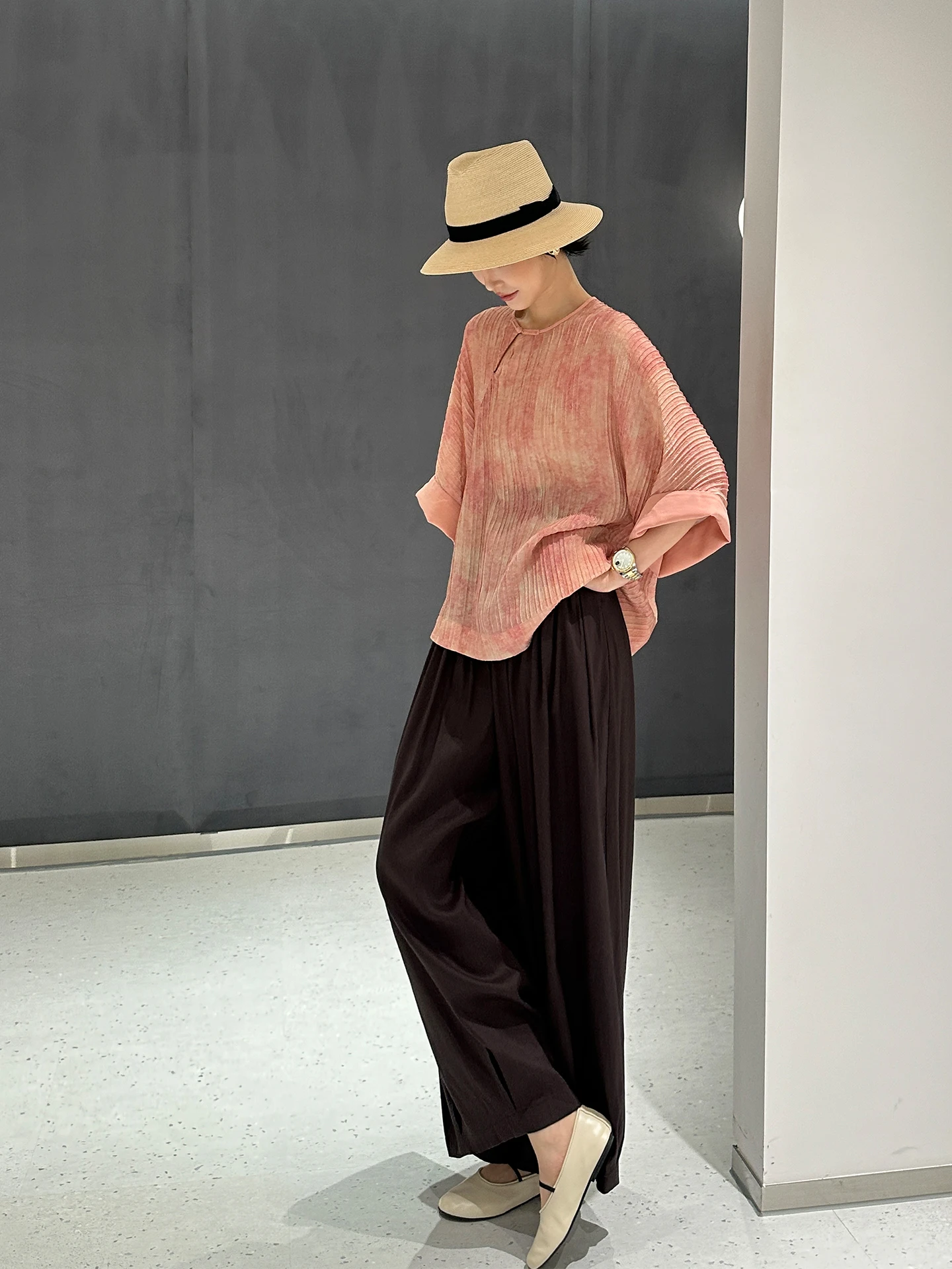 

Кардиган-топ с эффектом тай-дай, мягкий, драпированный, женский, модный, летний, повседневный, комплект из двух предметов, в китайском стиле, стандартный крой