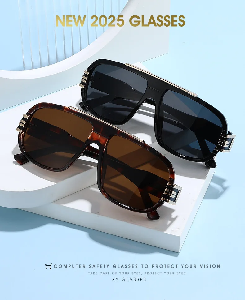 2025 Vintage-Sonnenbrille für Damen, großer Rahmen, Piloten-Punk-Sonnenschutz, Schattierungen, Herren, Strand, Reisen, lässig, Uv400-Sonnenbrille – Detail 1
