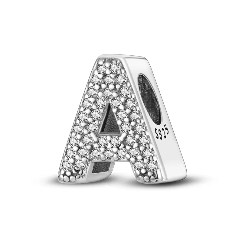 925 Sterling Silver 26 English Letters Charms Pendant Sparkling CZ Zircon Dangle For 3mm Bracelet DIY Birthday Jewelry Gift