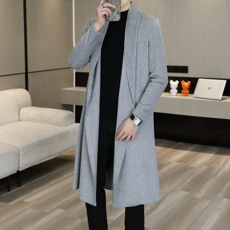 Men's Ultra-Long Stretch Cardigan Coat Autumn Winter 2024 Fashion All-match Leisure Youth Style