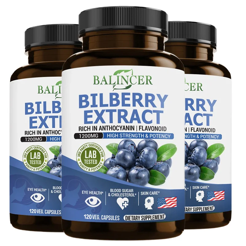 Bilberry Extract Capsules - Eye Vitamins, Anthocyanins, Brassoids, Relieve Eye Fatigue, Dryness & Vision Health, Skin Care