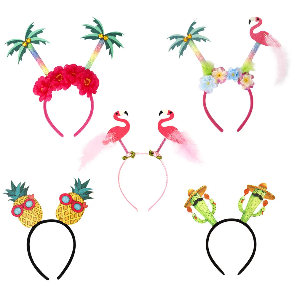 

5pcs Tropical Luau Decorations Hawaiian Headpiece Lightweight Pineapple Headbands Beach Pool Party Hairband Hairstyling