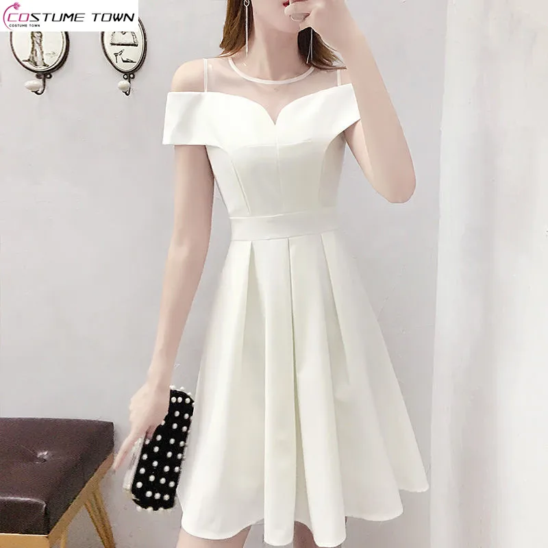 2024 Spring/Summer New White One Shoulder Dress Small and Fresh Slim Fit A-line Skirt Medium Length Style