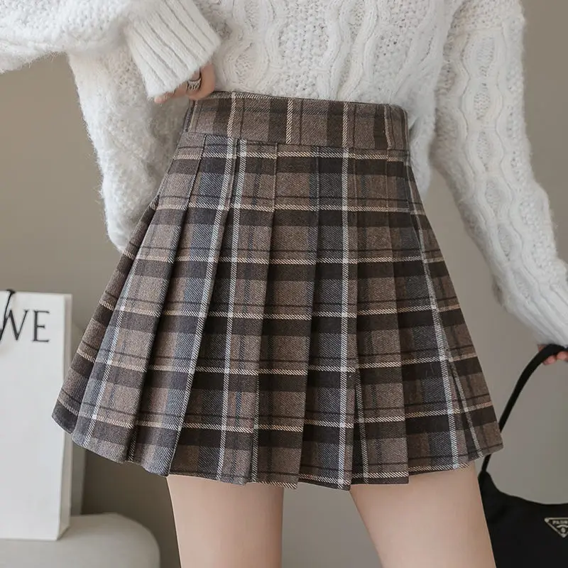 Y2k Korean Fashion Wool Plaid Skirt Harajuku All-match A-Line High Waist School Pleated Skirt Preppy Sweet Kawaii Mini Skirts