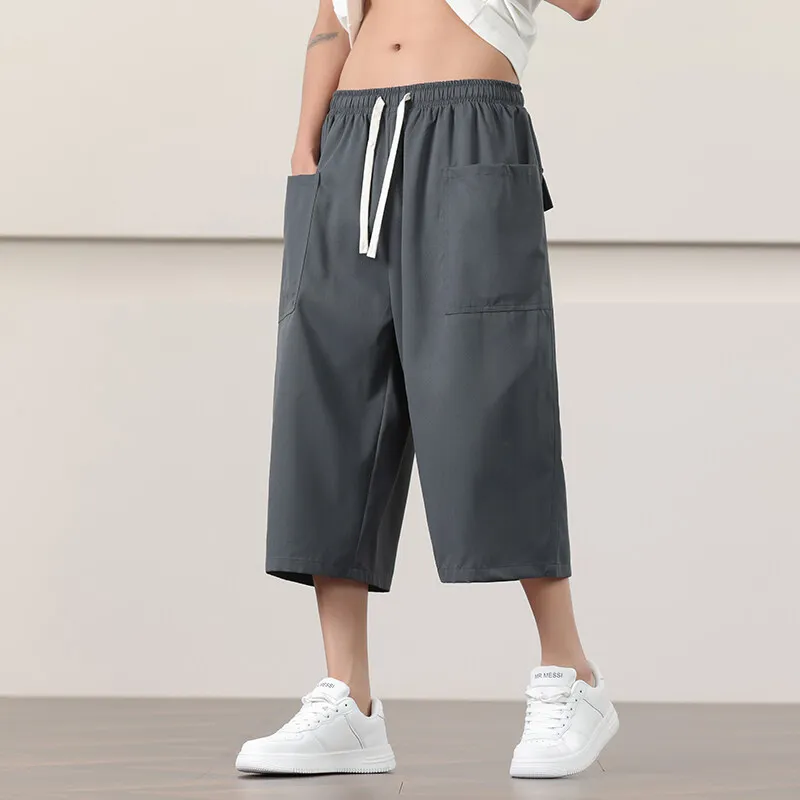 

Мужские летние тонкие быстросохнущие прямые брюки из ледяного шелка на семь футов, свободные повседневные шорты, брюки Харлан, модные мужские брюки из полиэстера