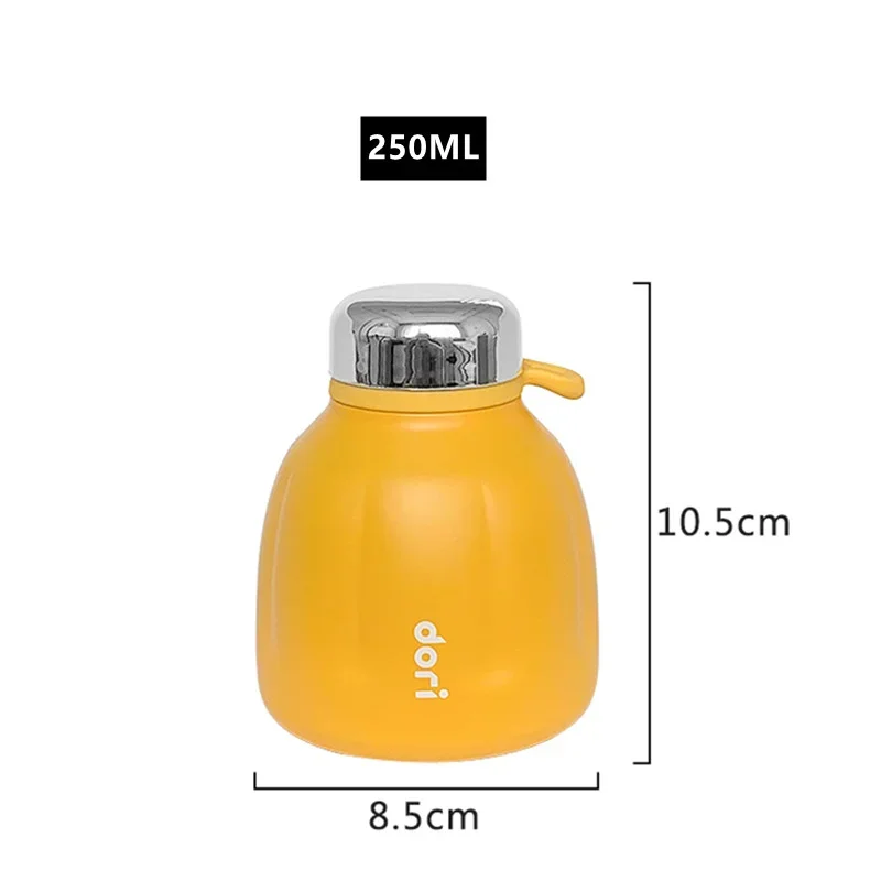 250ml Mini Pumpkin Thermos Stainless Steel Vacuum Flask With Hand Carry Cute Girl Student Thermal Coffee Mug Pocket Water Bottle