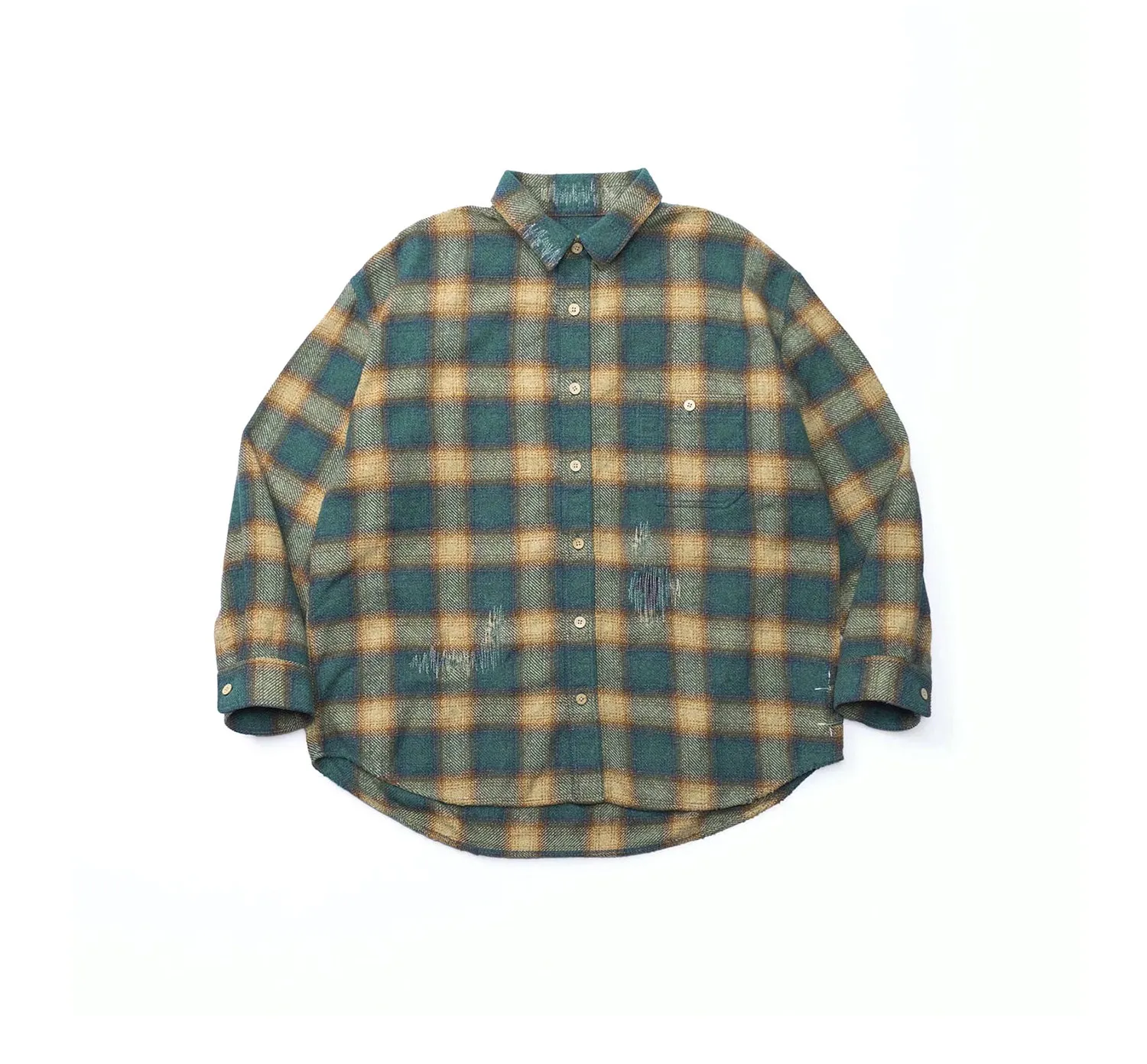 

Japanese washed flannel MADNESS 25AW green plaid shirt