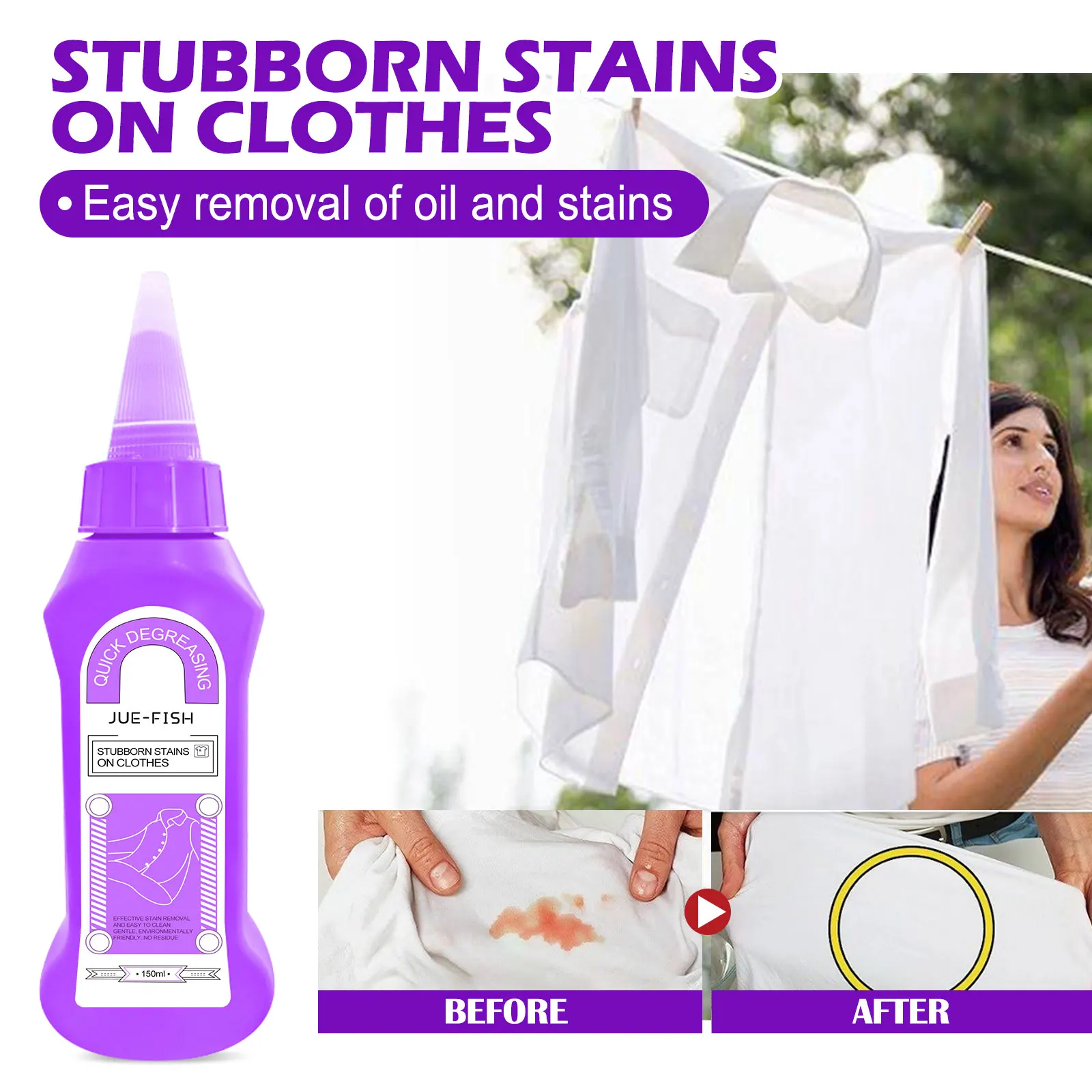 

Jue-Fish Laundry Stain Remover with Active Enzymes Clothes Softening and Long-Lasting Fragrance Clothing Care Stain Remover