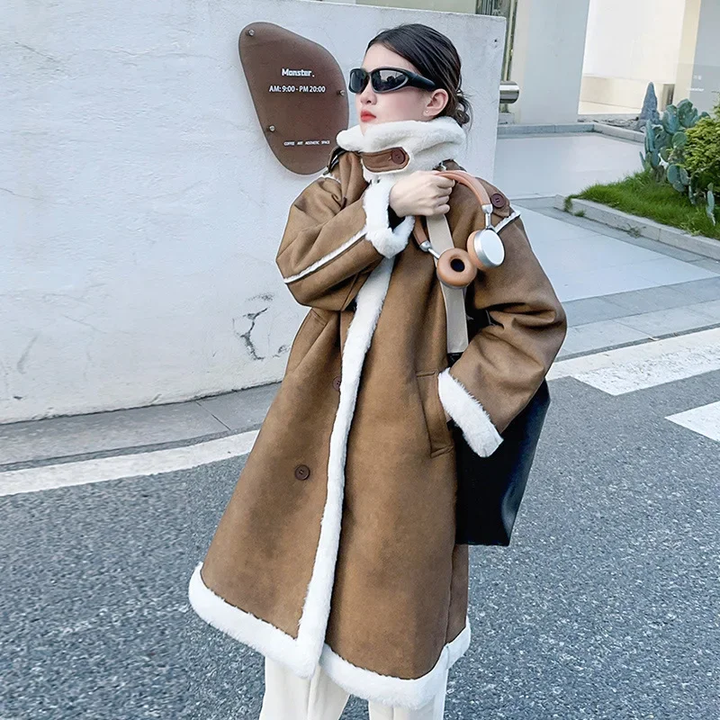 Girls' Fur Integrated Winter Korean 2024 New Fashionable Long Coat Thickened To Keep Warm Autumn and Winter Velvet Foreign Style