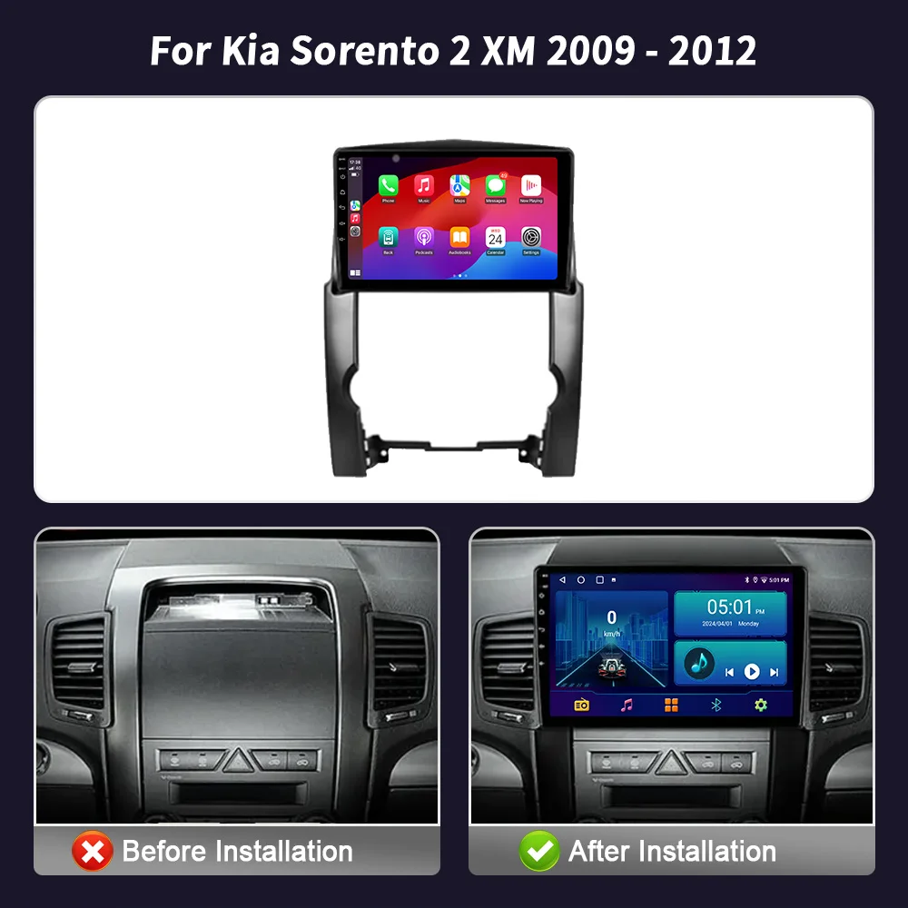 Wireless CarPlay Screen Stereo Android For Kia Sorento 2 XM 2009-2012 WIFI GPS 2DIN Car Radio Multimedia Player Navigation