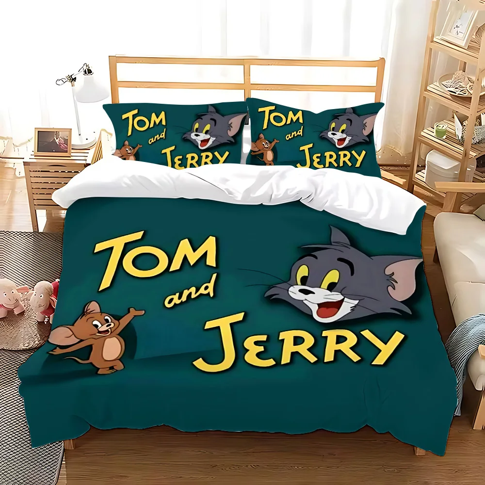 Duvet  Tom Cat And Jerry Mouse Pillowcase Bedding Set Adult Boy Girl Bedroom Decoration Children Gift Single Double Large Size