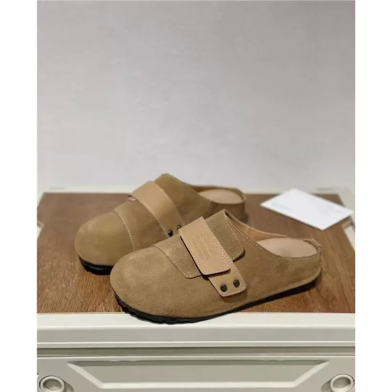 

New Simple Thong Sandals Women's Summer Flat Bottom Half Slip Thick Heel Fashionable Outdoor Wear Headed Clogs Slip-On Shoes