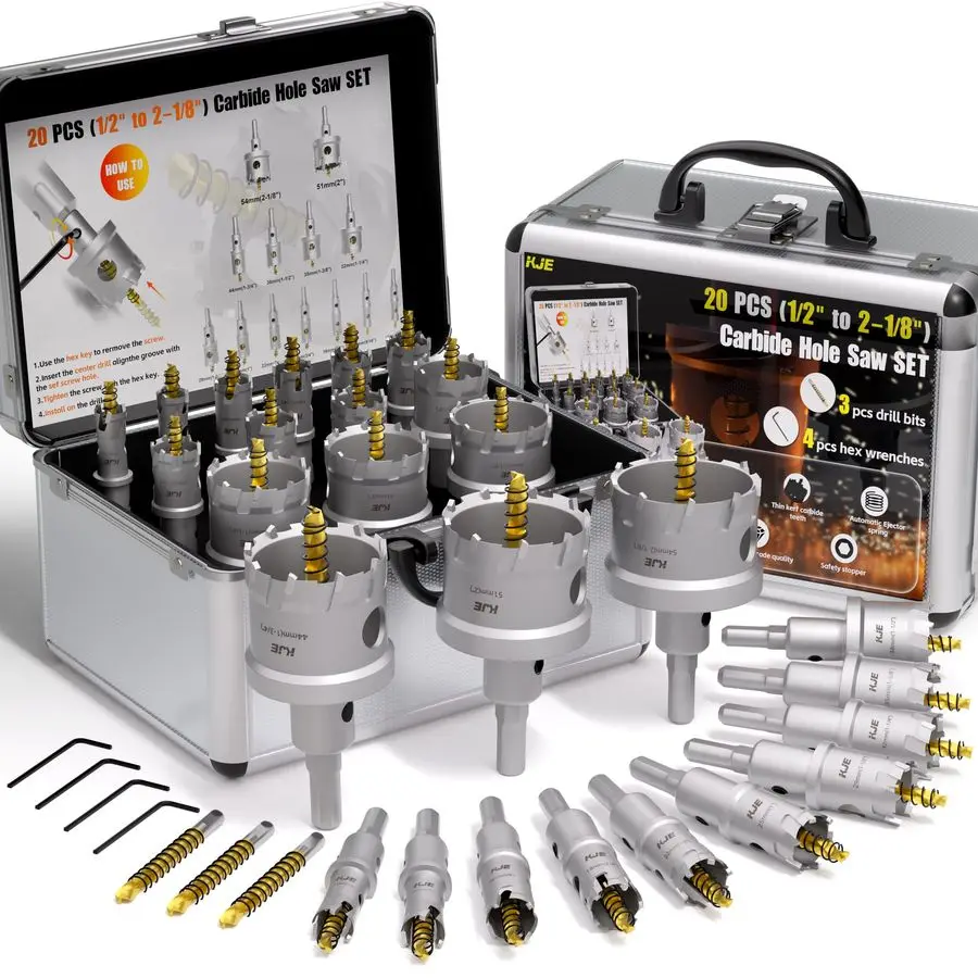 

20 in 1 1 2to 21 8 Carbide Hole Saw Kit for Metal Heavy Duty TCT Hole Cutter Drill Bits Set with Titanium Pilot drills amp LWren