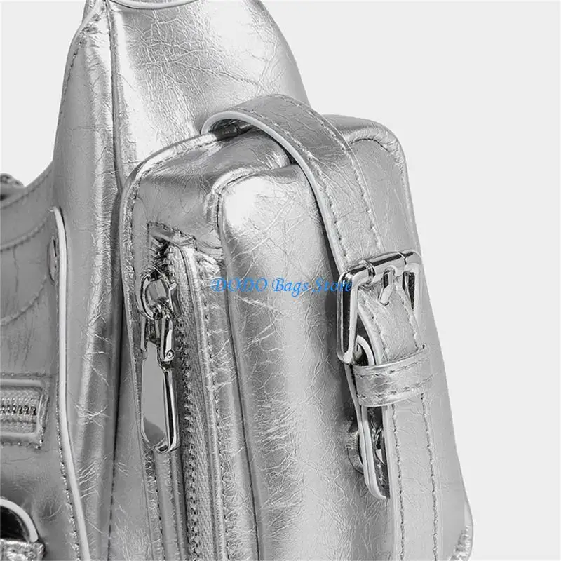 

Сумка через плечо из искусственной кожи, мотоциклетная сумка с заклепками в стиле панк, на молнии, сумка через плечо с пряжкой,