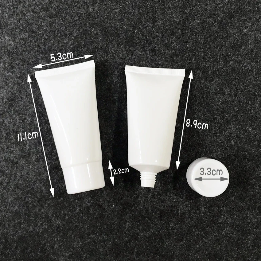 Empty 50g White Plastic Cosmetics Squeeze Tube 50ml Cleanser Cream Container Handmade Lotion Refillable Soft Bottles 10pcs