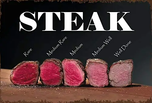 Metal Tin Sign Vintage Chic Art Decoration Steak Rare, Well Done, Medium for Home Bar Cafe Farm Store Garage or Club ;