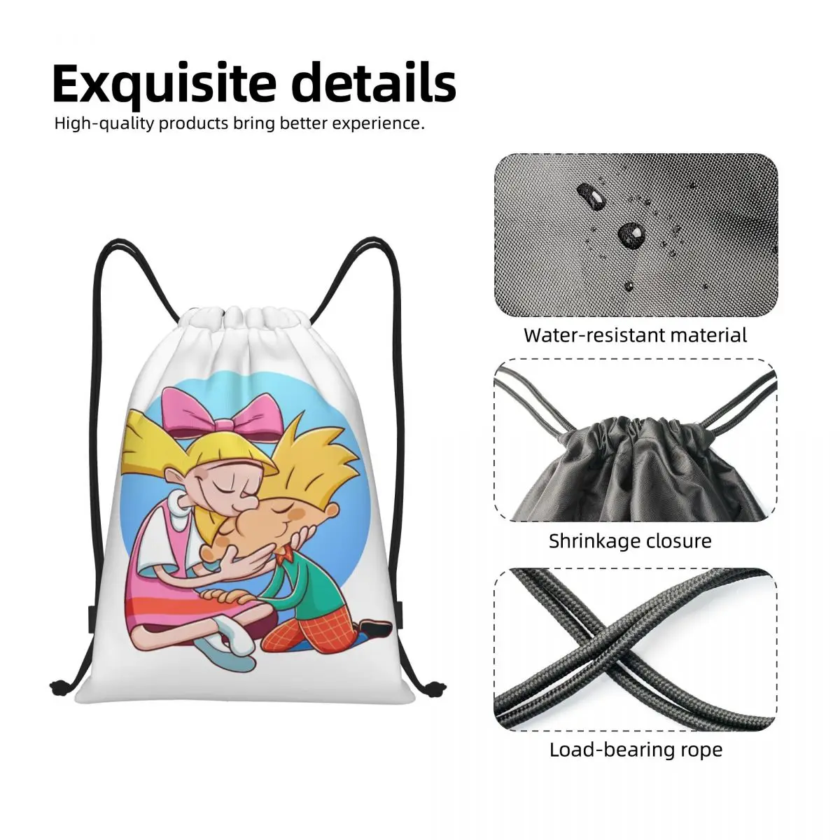 Mochila com cordão para homens e mulheres, Helga Pataki Animação Anime, Esportes leves de ginástica, sacos de cordão, sacos de treinamento