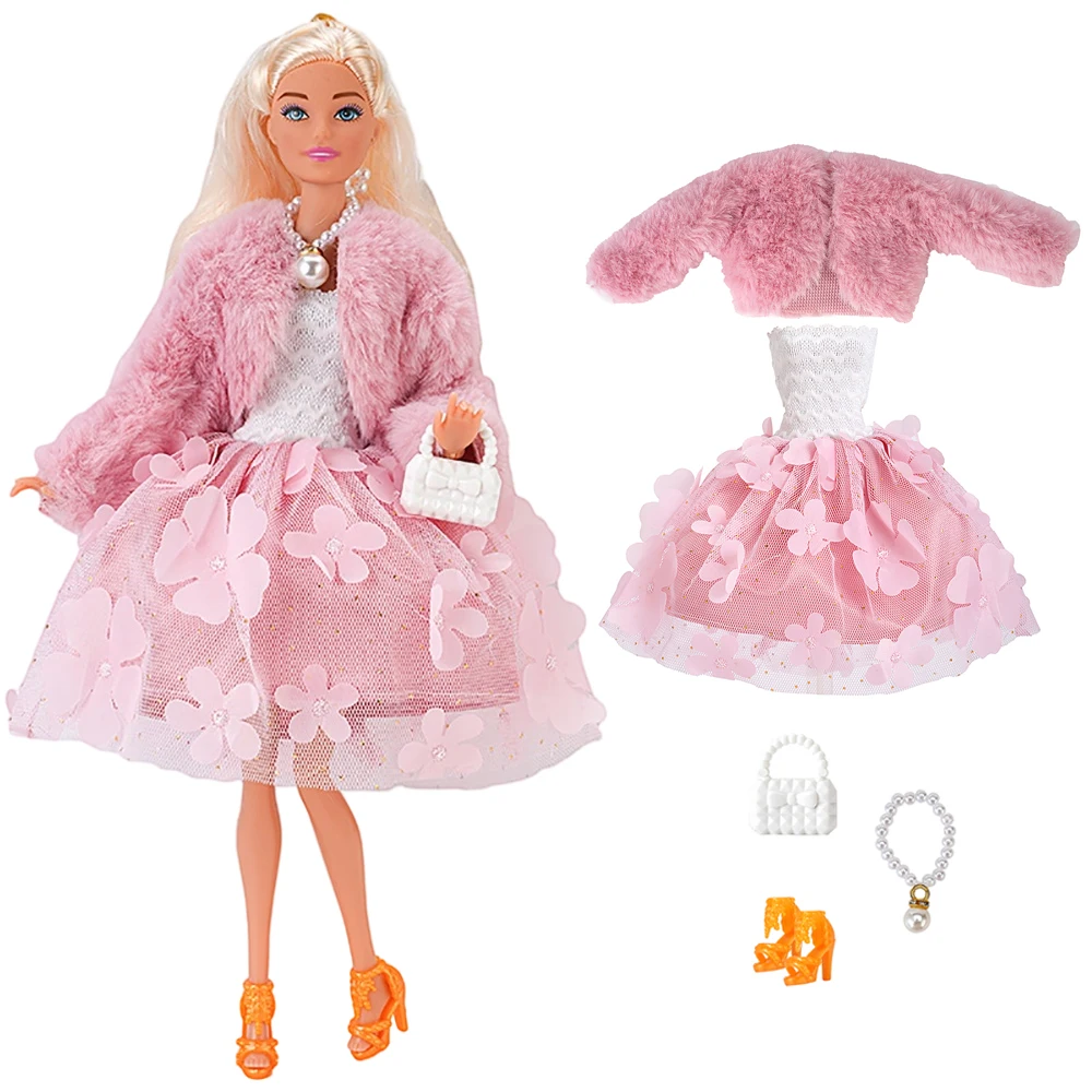 NK 1 Set Pretty Coat Pink Dress Set For Barbie Doll Clothes Shoes  1/6  Doll Accessories For Girls Birthday Present Gift Toys