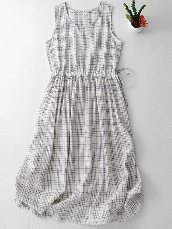 

Женская юбка А-силуэта из пузырчатого хлопка с плиссировкой и завязками, сине-белая клетка, большой размер, повседневная, для работы, длинная юбка