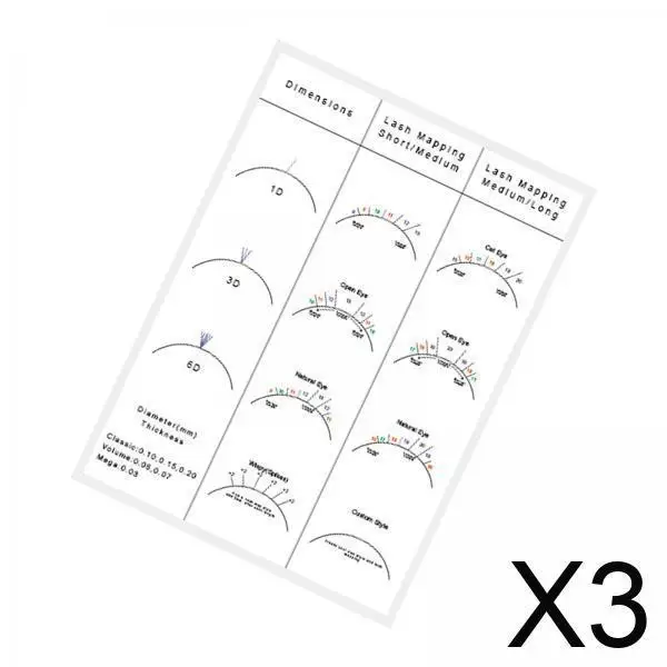 3x tabla de práctica de ejercicio de entrenamiento de pestañas, tabla de mapeo de pestañas de papel de hoja de diámetro profesional de entrenamiento para principiantes para mujeres,