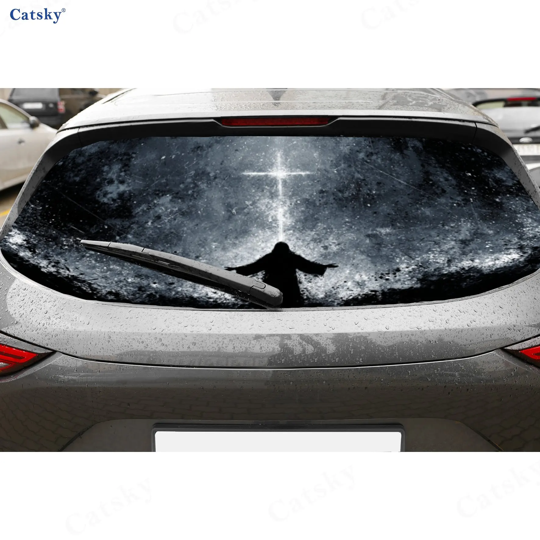 

Holy Cross Redemption PVC Perforated Car Vinyl Wraps, Durable Car Rear Windshield Sticker, Waterproof Car Rear Window Decal