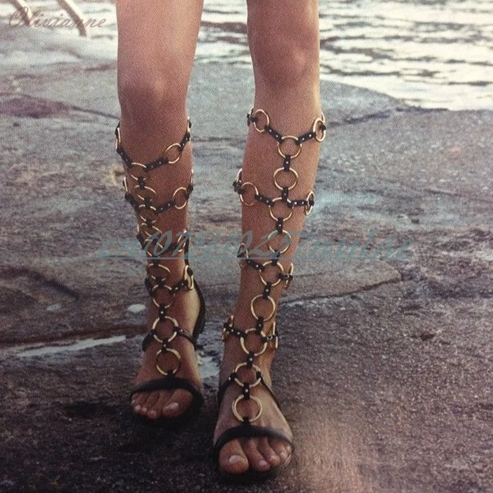 

Runway Style Many Round Rings Hollow Sandal Boots Holiday Open Toe Flat-with Sexy Party 2025 Women Shoes Zapatos Para Mujere