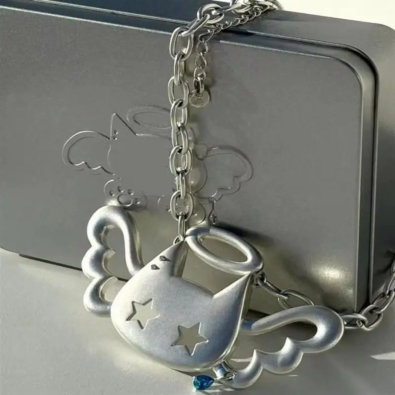 1 قطعة شخصية سوبر كبير المختنق سلسلة الترقوة الملاك القط قلادة قلادة الهيب هوب مجوهرات اكسسوارات هدايا