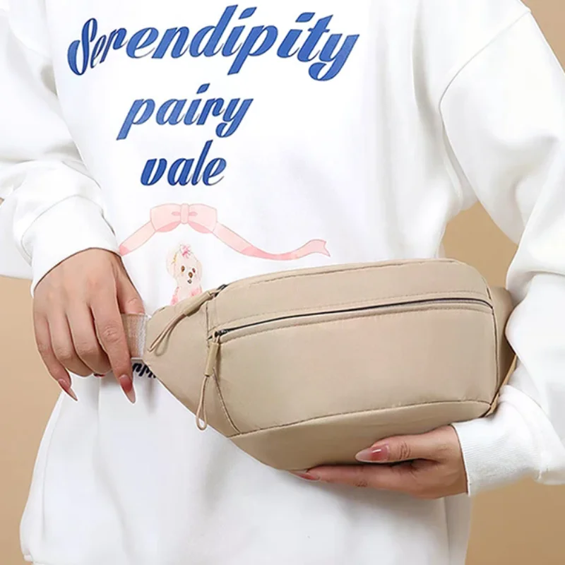 Fashion Solid Color Waist Bag Waterproof Double Layer Chest Bag Double Pocket Shoulder Bag Travel