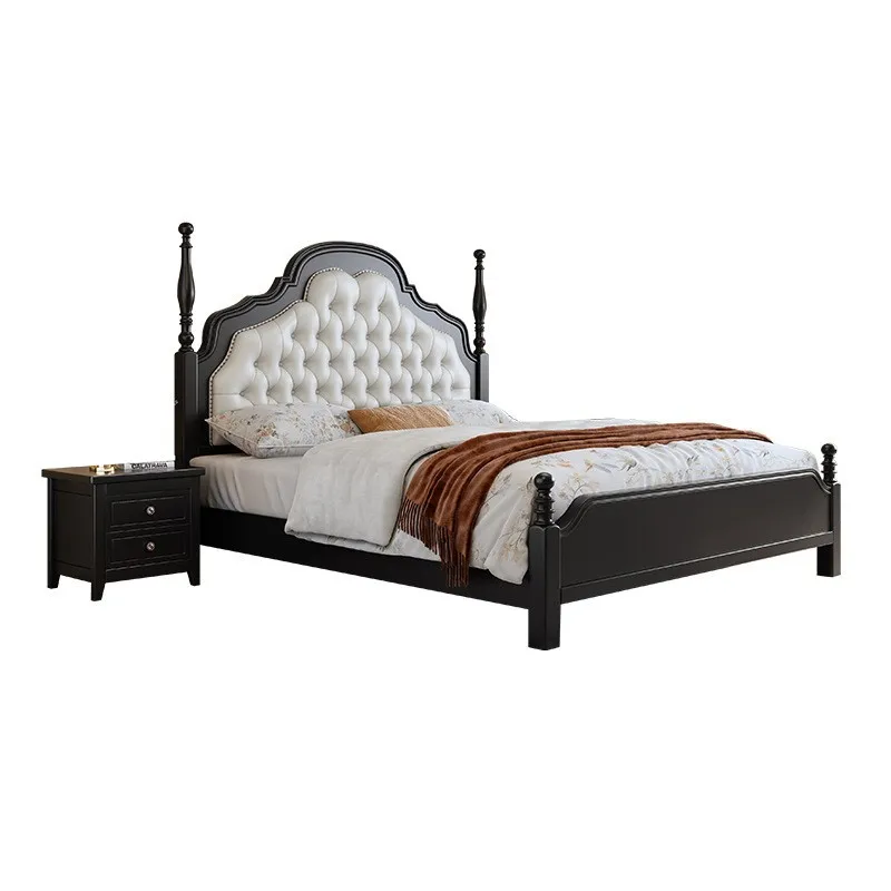 

American style, solid wood, double bed, modern, simple, soft bed