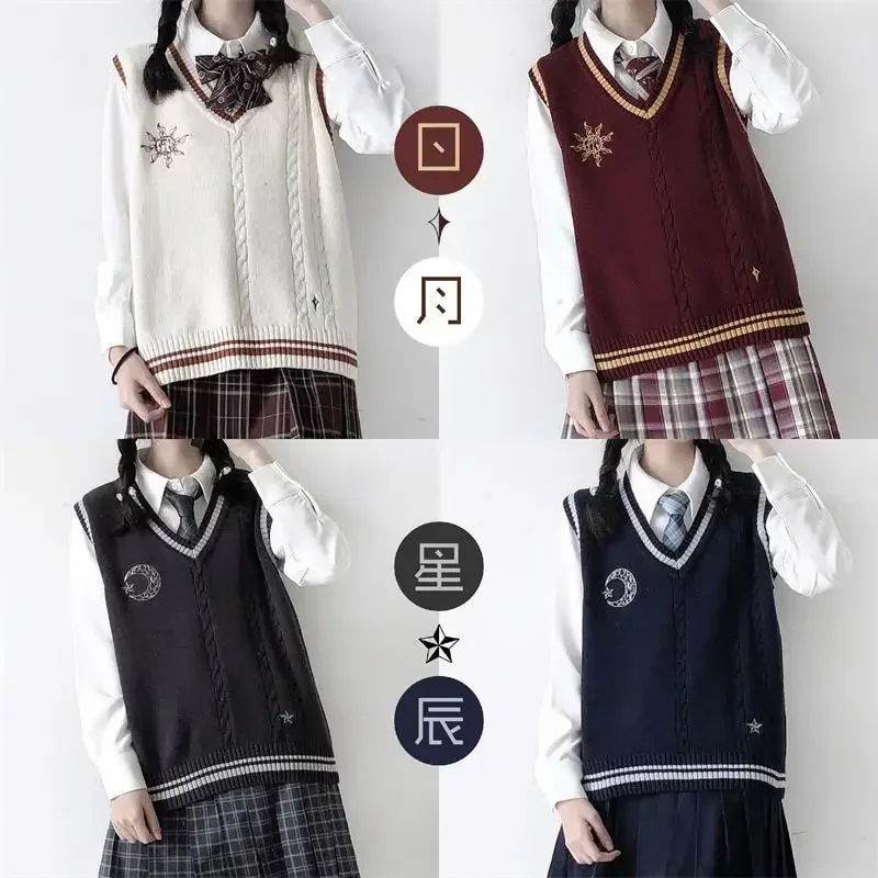 College Style New JK Autumn Winter Sweater Vest Female Student Korean Loose Embroidered Sweater Jk Uniform