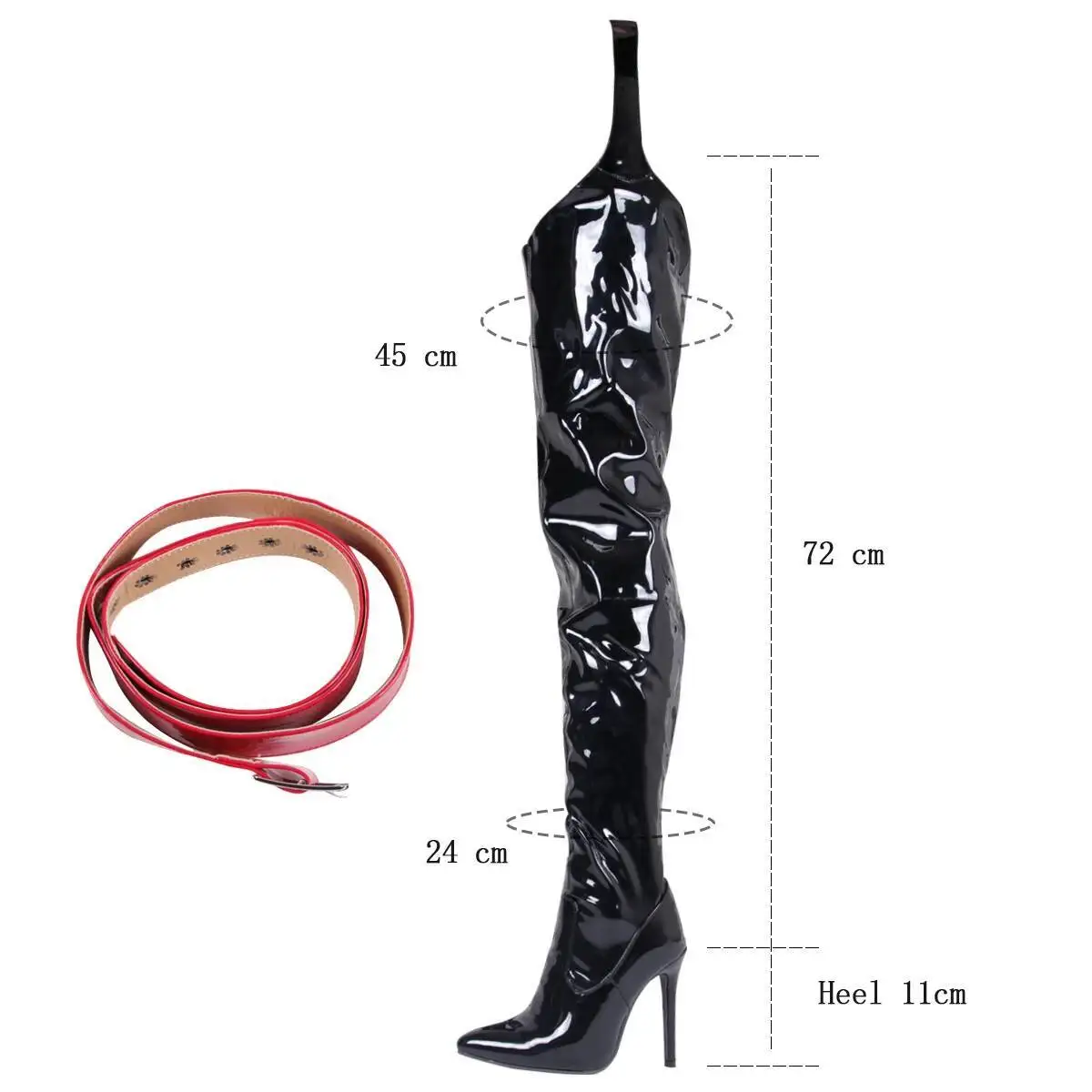 Botas por encima de la rodilla con cinturón elástico para hombre y mujer, zapatos de tacón alto, tacones de aguja hasta el muslo, botas anchas para Bar y Club nocturno, gran oferta