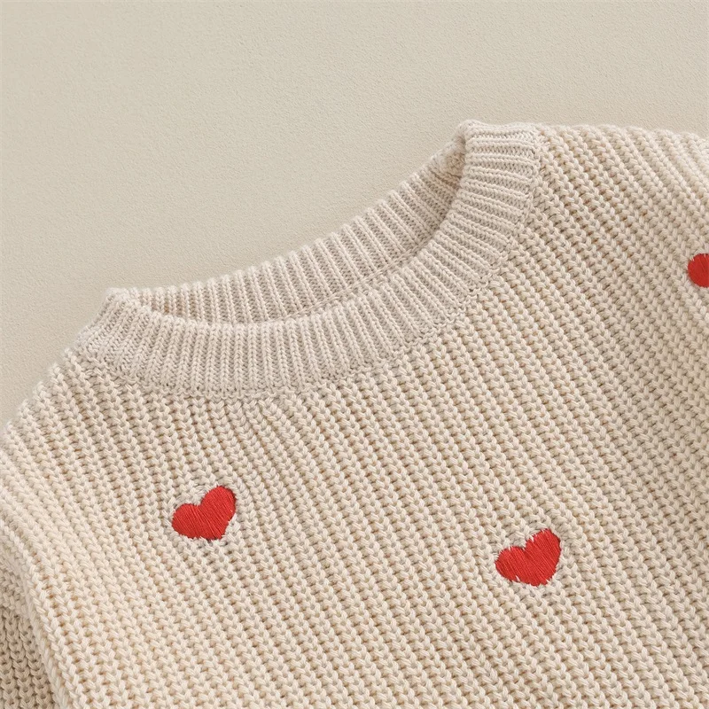 

Children s Girls Valentine s Day Heart Patterned Sweater Cozy Knit Pullover for Toddlers and Infants Warm Knitwear