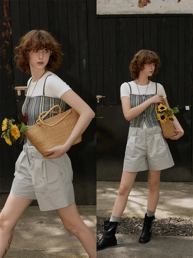 

Вязаный жилет BMLT из шерстяной смеси на пуговицах, летняя новинка, укороченный, в полоску, женская модная верхняя одежда для повседневной носки