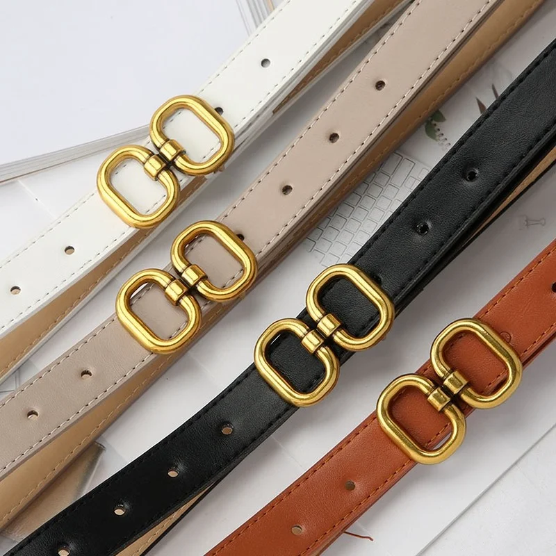 

Belts for Women New Ancient Gold Double Round Buckle Belt Ladies Temperament with Dress Suit Jeans Leather Belt Off White Belt