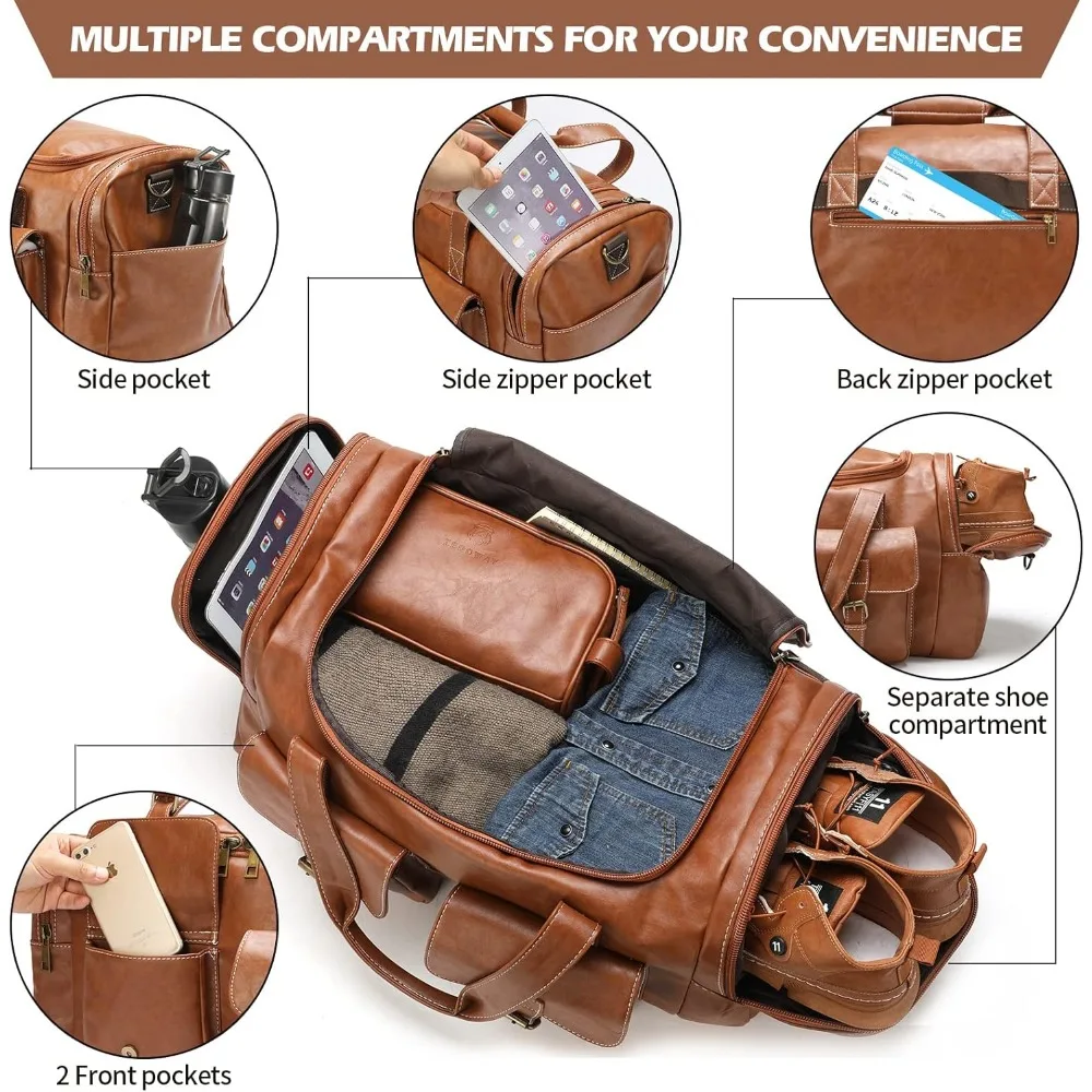 حقيبة سفر من جلد البولي يوريثان مع طقم أدوات الزينة وحقيبة الغسيل، أمتعة عطلة نهاية الأسبوع بين عشية وضحاها، حقيبة حمل للرحلات القصيرة #2