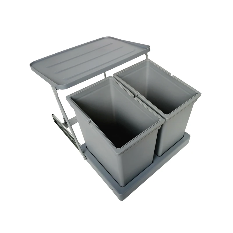 Cabinets, kitchen , sink , open doors, trash cans, embedded , hidden kitchen trash cans, sorting with li
