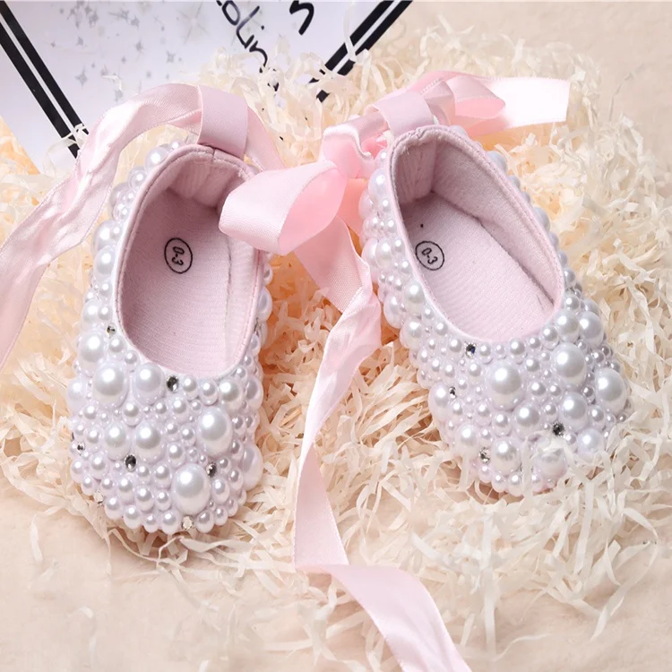 

Latest Handmade Toddler Infant Pearl Dress Shoes Back Strap Pink Bowknot Baby Girl Princess Walking Shoes