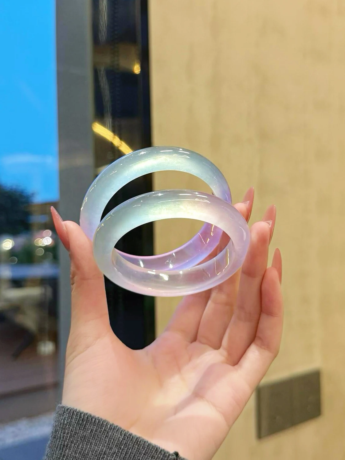 Pulsera de calcedonia de ágata Natural, pulsera de jade degradado, pulsera de jade de círculo vertical, nueva jade de cuarcita como regalo