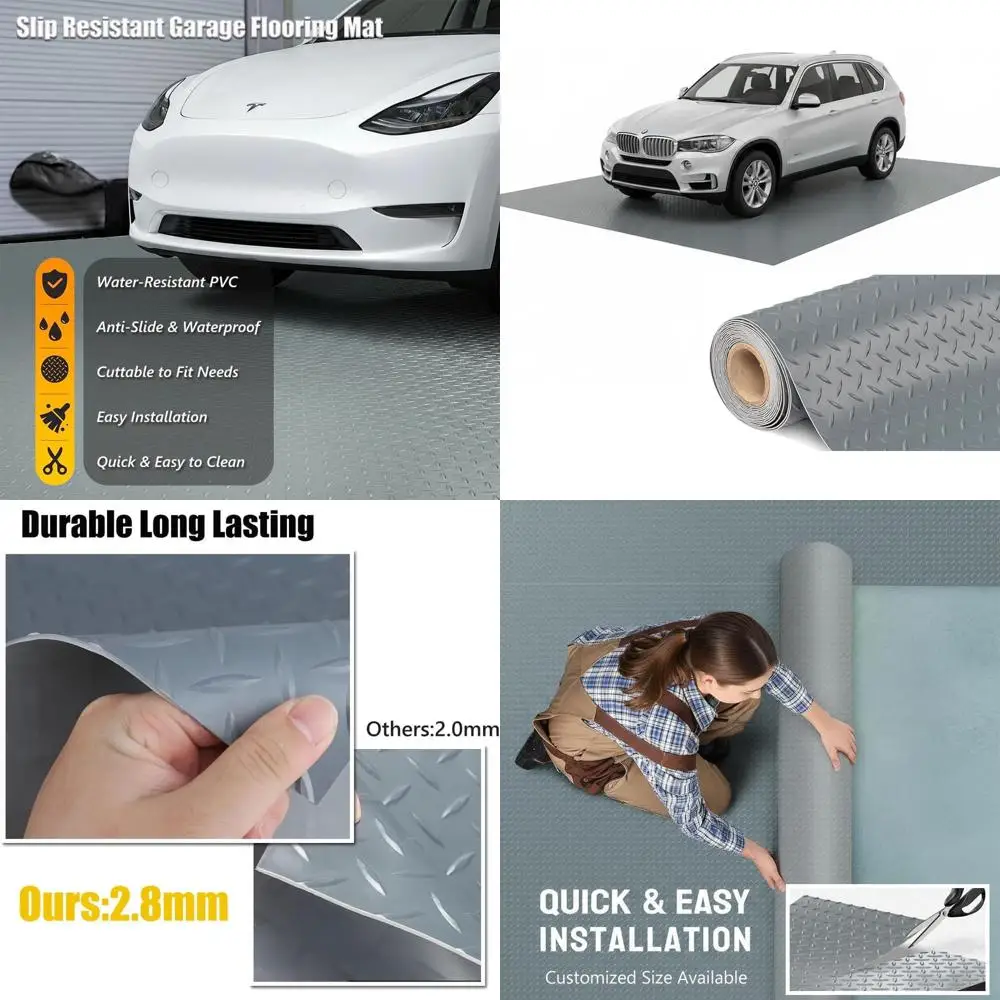 

Thick PVC Garage Floor Mat - Heavy Duty Waterproof Non-Slip Protector for Cars, Trailers, SUVs, Basements, and Gyms (1ft x 57ft)