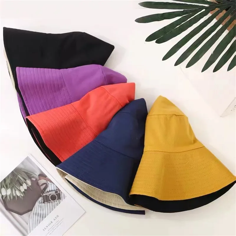 Double-sided Foldable Bucket Hat for Women Girls Summer Anti-UV Wide Brim Sun Hat Visor Fisherman Cap Beach Fishing Hats Caps