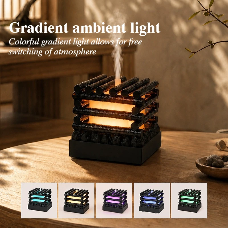 Home Small Desktop Flame Aromatherapy Machine Wooden House Design Essential Oil Diffuser with Timed Silent Operation for Bedroom