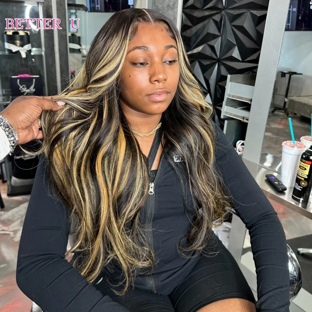 

Highlight Full Lace Front Human Hair Wig Gradient Body Wave Lace Front Wig Remy Human Hair HD Lace Front Wig Black Women's Wig