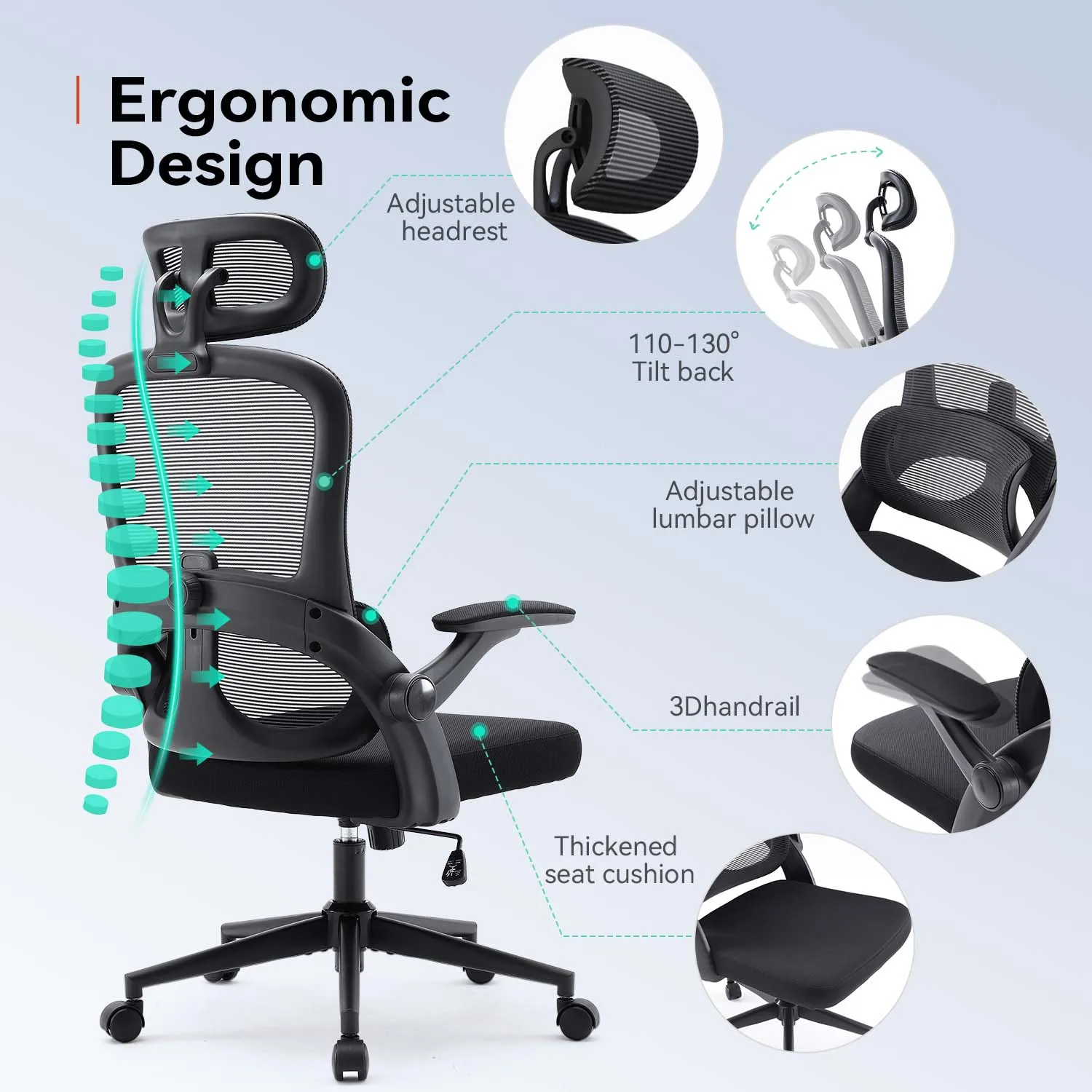 SIHOO M102C Ergonomic Mesh Office Chair High Back Computer Desk Swivel Chair with 3D Armrests Adjustable Lumbar Support Headrest